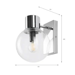 Aplique de pared Sferio, cromado/transparente, cristal, 21 cm de altura, E14