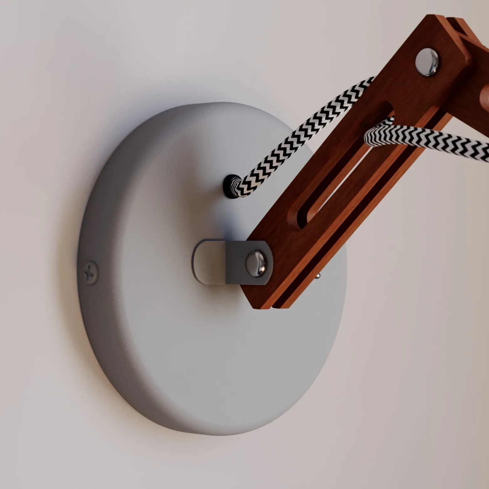 Aplique de pared Skansen, brazo de madera ajustable, gris