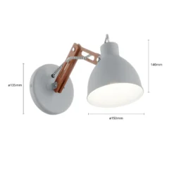 Aplique de pared Skansen, brazo de madera ajustable, gris