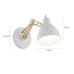 Aplique de pared Skansen, brazo de madera ajustable, blanco