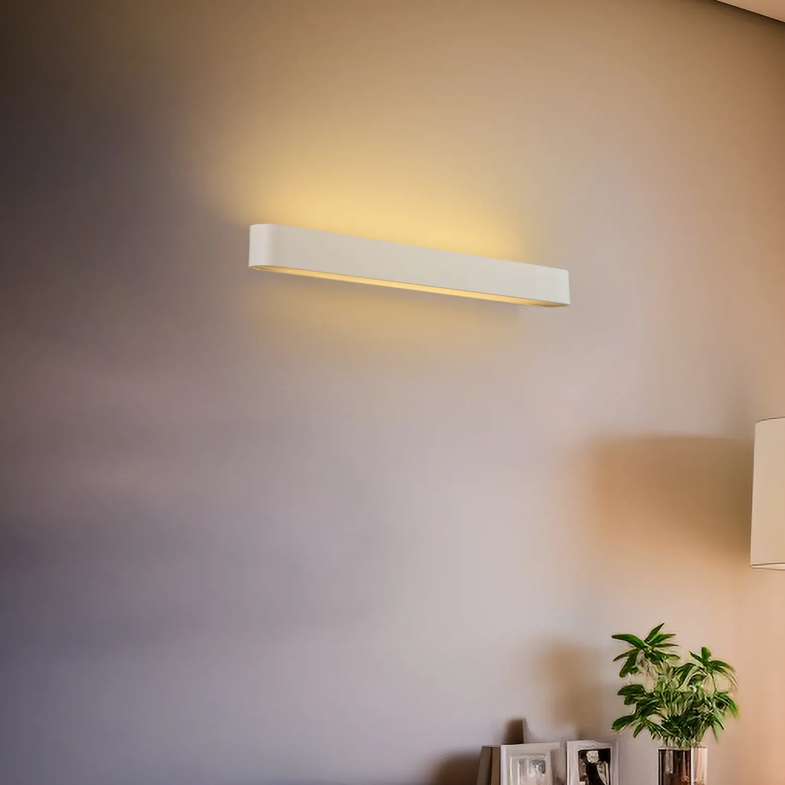 Aplique de pared Soft, ancho 60 cm, blanco, aluminio, G13