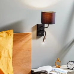 Aplique de pared Soho cilíndrico con brazo de lectura negro/dorado