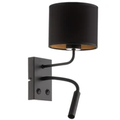 Aplique de pared Soho cilíndrico con brazo de lectura negro/dorado