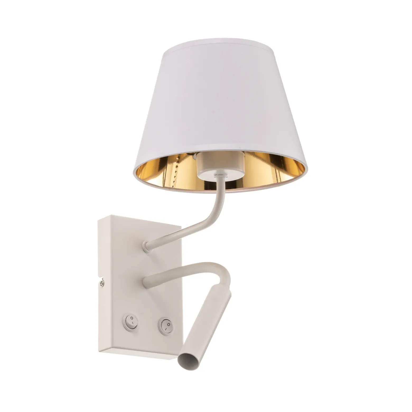 Aplique de pared Soho, cónico, brazo de lectura blanco/dorado