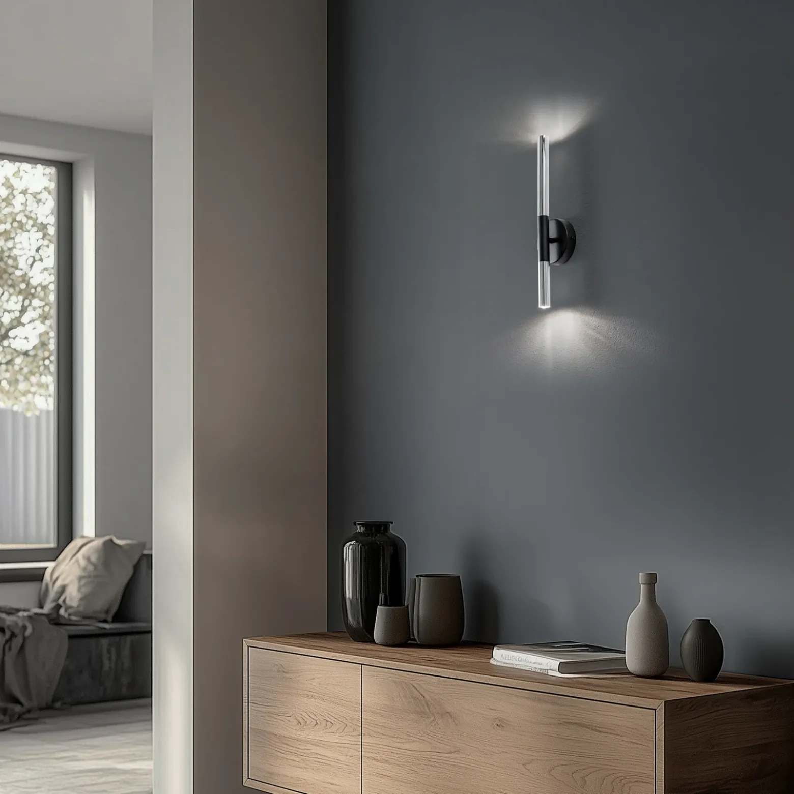 Aplique de pared Sopel Lux, 2 luces, negro/plateado, altura 38 cm