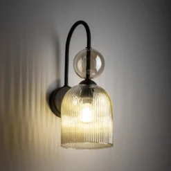 Aplique de pared Sophia, color coñac/negro, cristal, altura 33,5 cm, E14