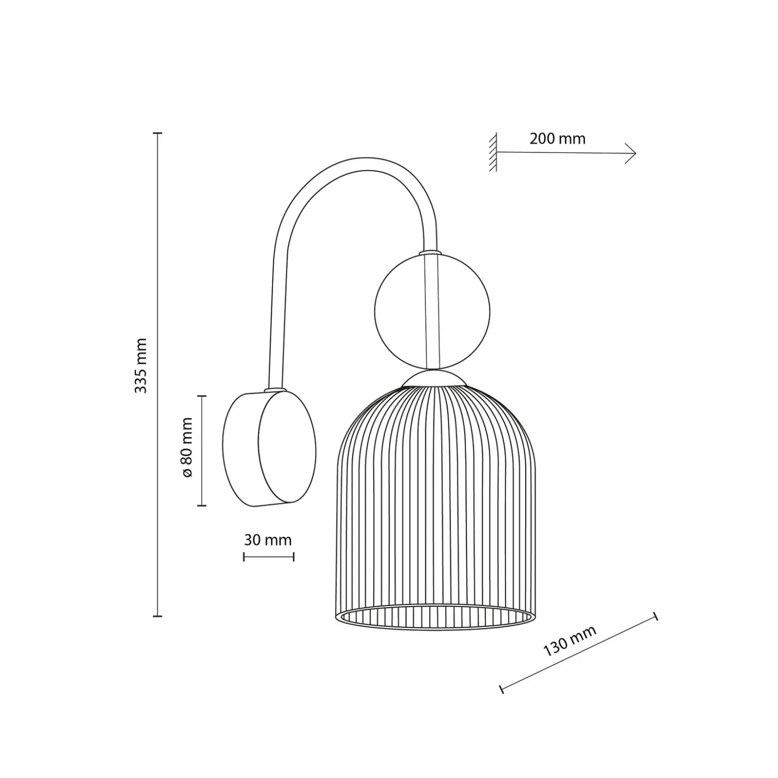 Aplique de pared Sophia, color coñac/negro, cristal, altura 33,5 cm, E14