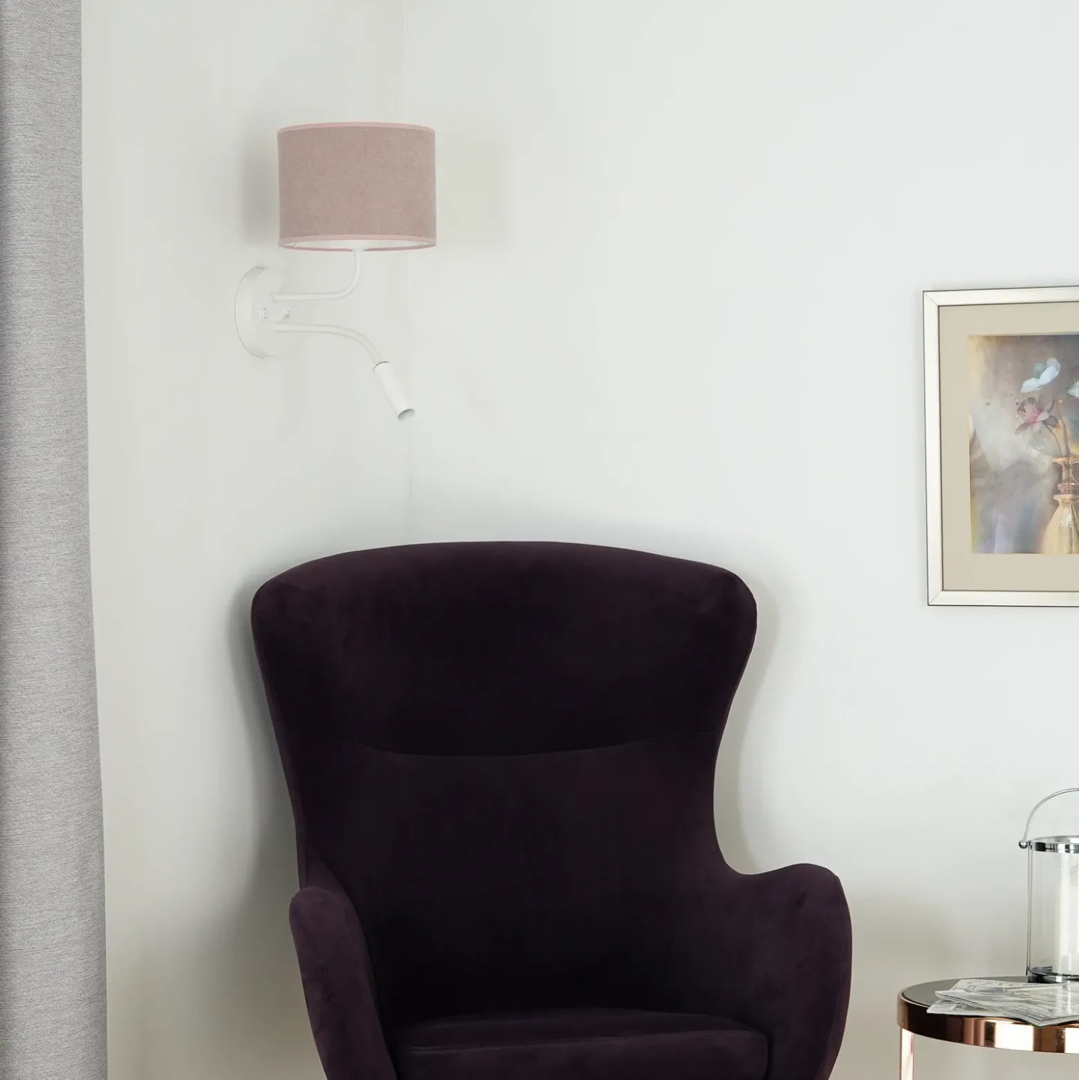 Aplique de pared, Soro, blanco/rosa, brazo de lectura
