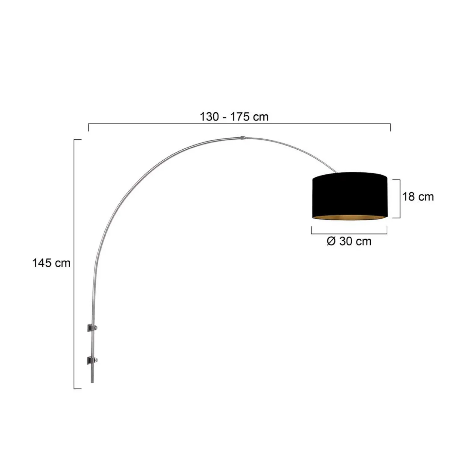 Aplique de pared Sparkled Light acero/negro-dorado Salida 175 cm