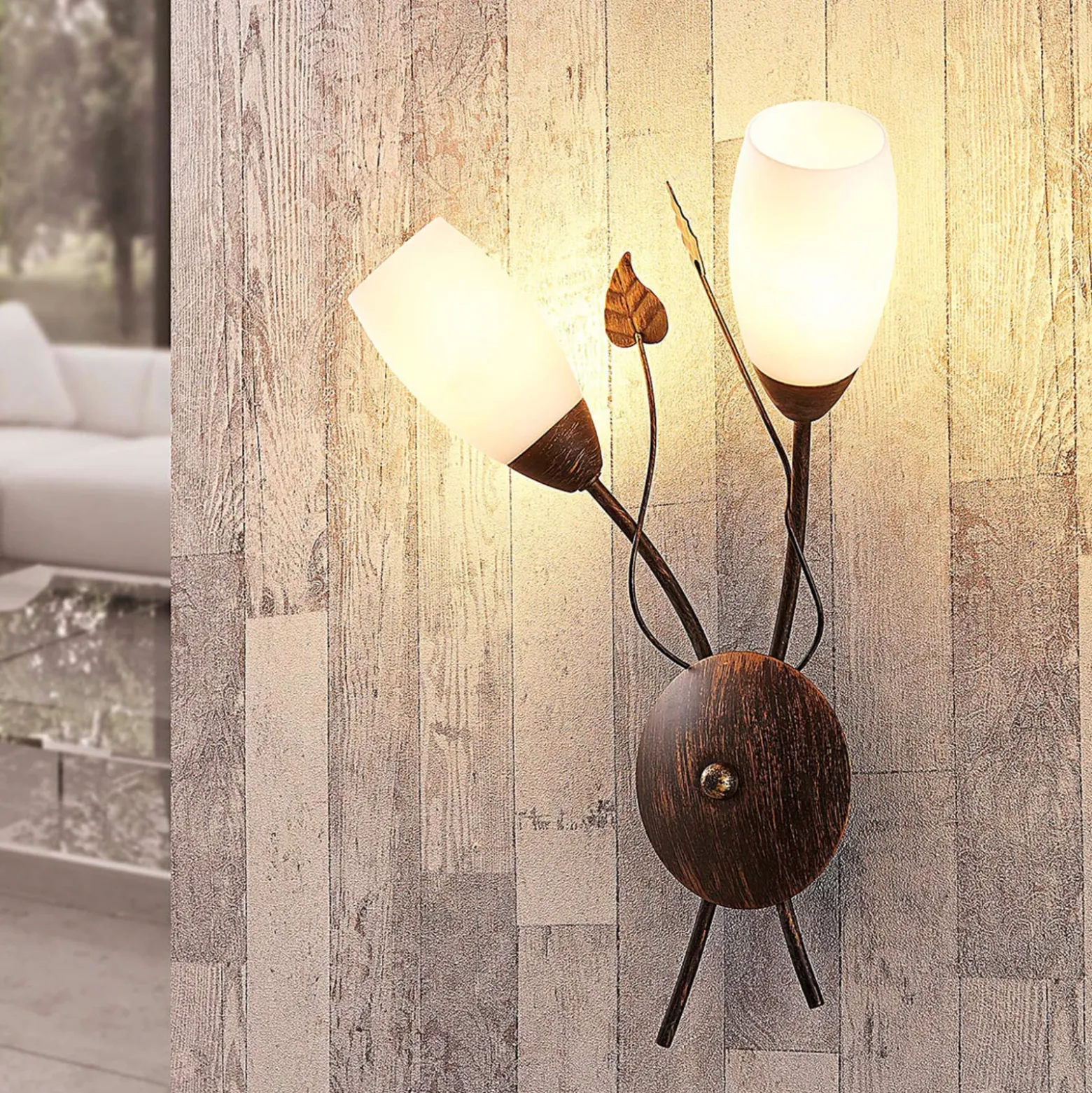 Aplique de pared Stefania de Lindby, negro/dorado, cristal, E14, 42,5 cm
