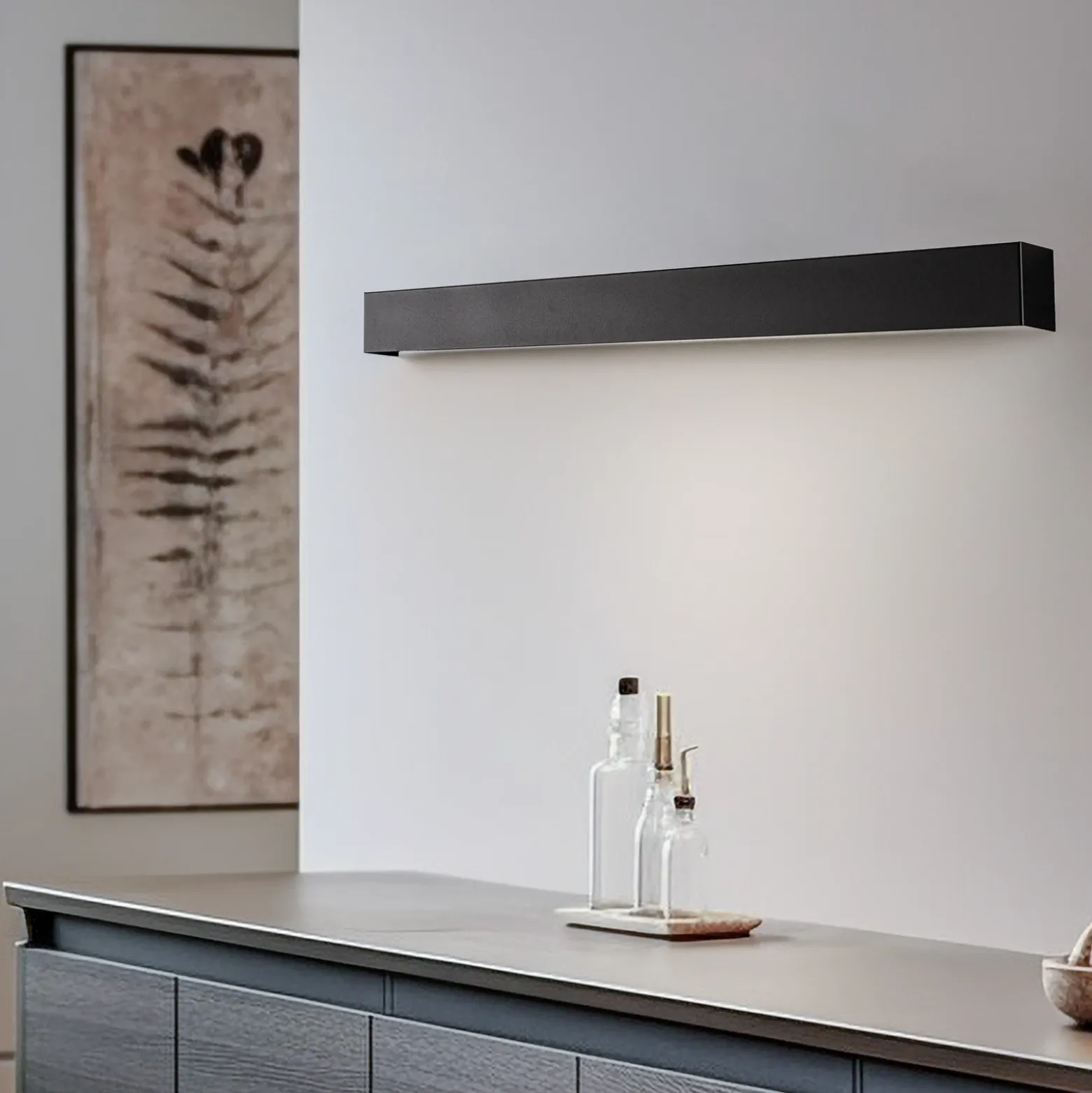 Aplique de pared Straight M, 92 cm, negro