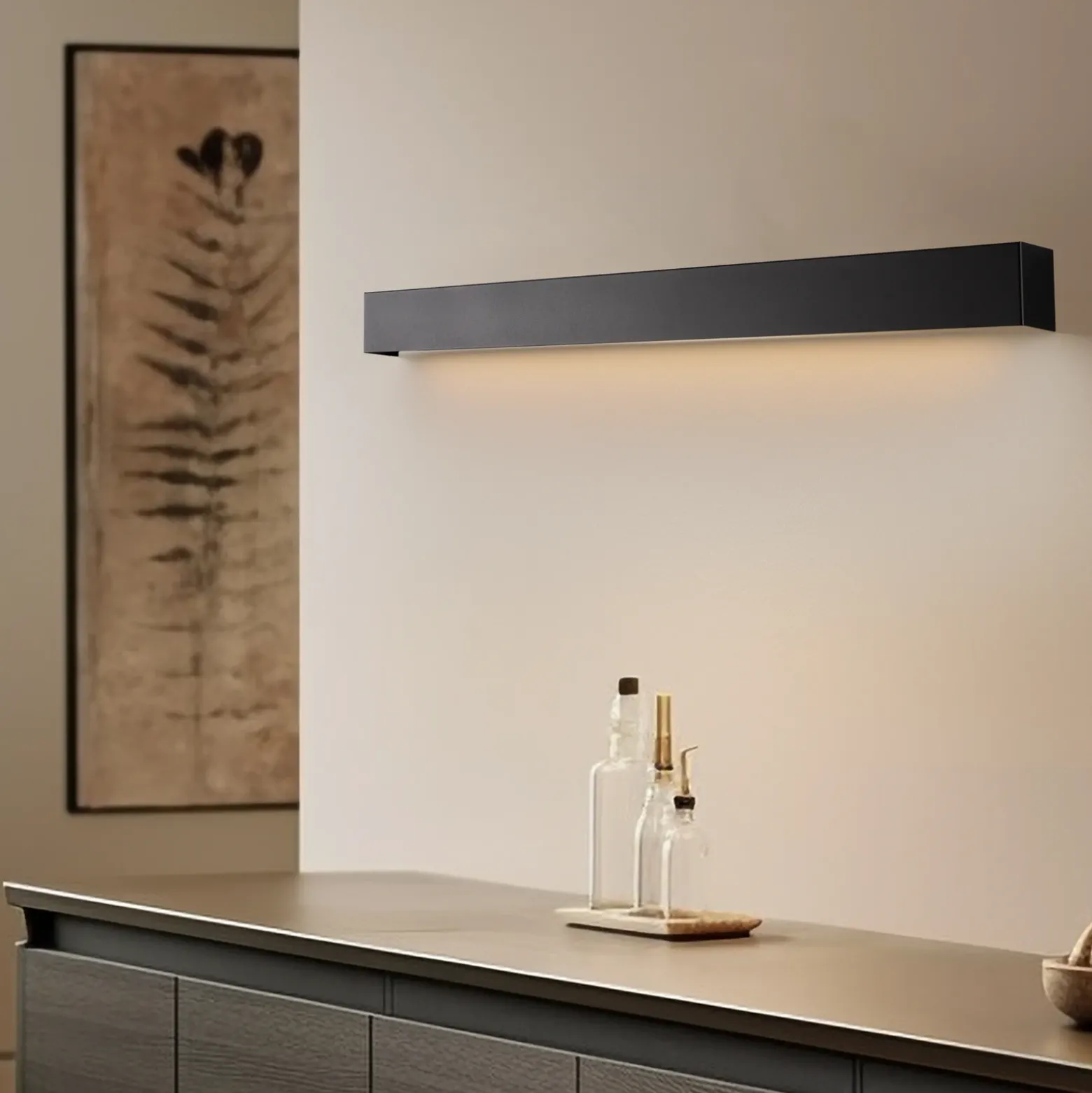 Aplique de pared Straight M, 92 cm, negro