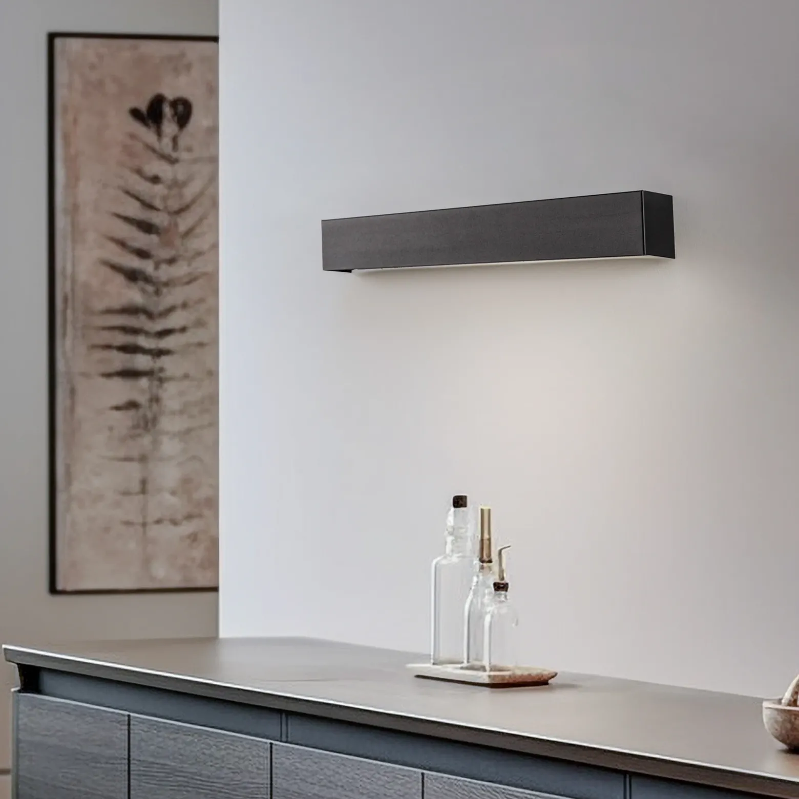 Aplique de pared Straight S, 62 cm, negro