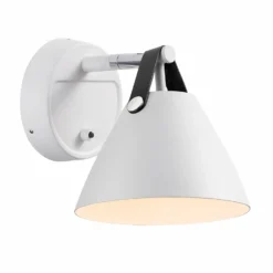 Aplique de pared Strap con correa de cuero, blanca