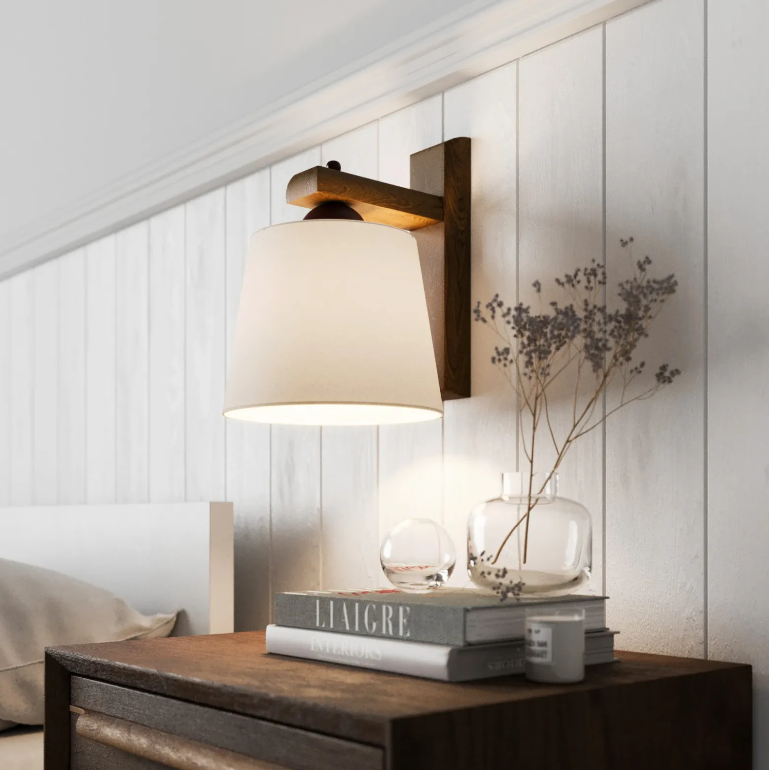 Aplique de pared Sweden con estructura de madera, roble nogal