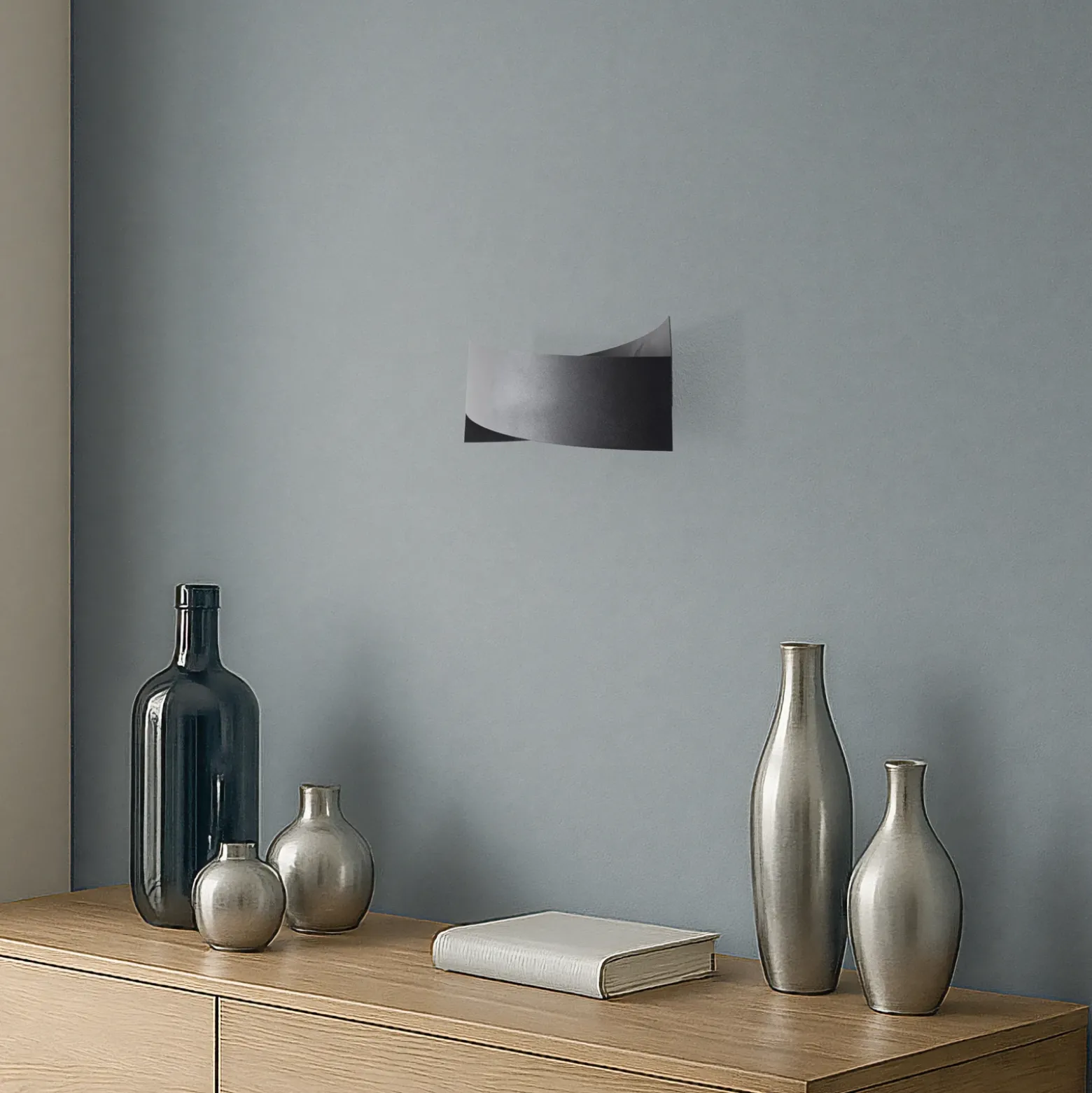 Aplique de pared Tadhg, negro, metal, 35 cm de ancho, G9