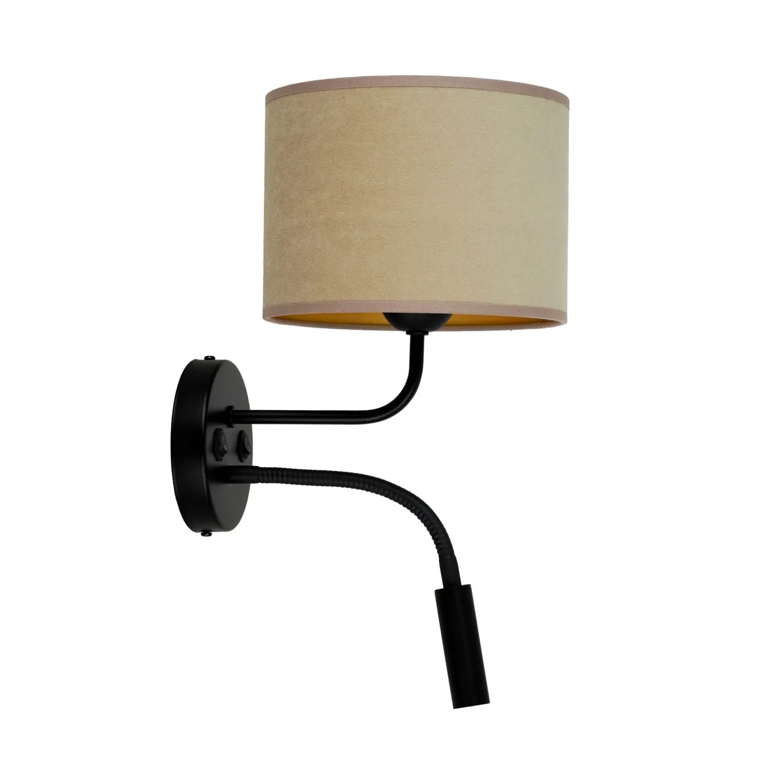 Aplique de pared, terciopelo, negro/beige, brazo de lectura