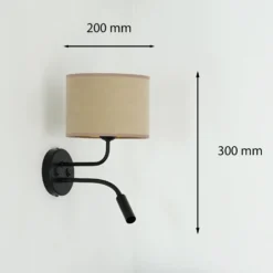 Aplique de pared, terciopelo, negro/beige, brazo de lectura