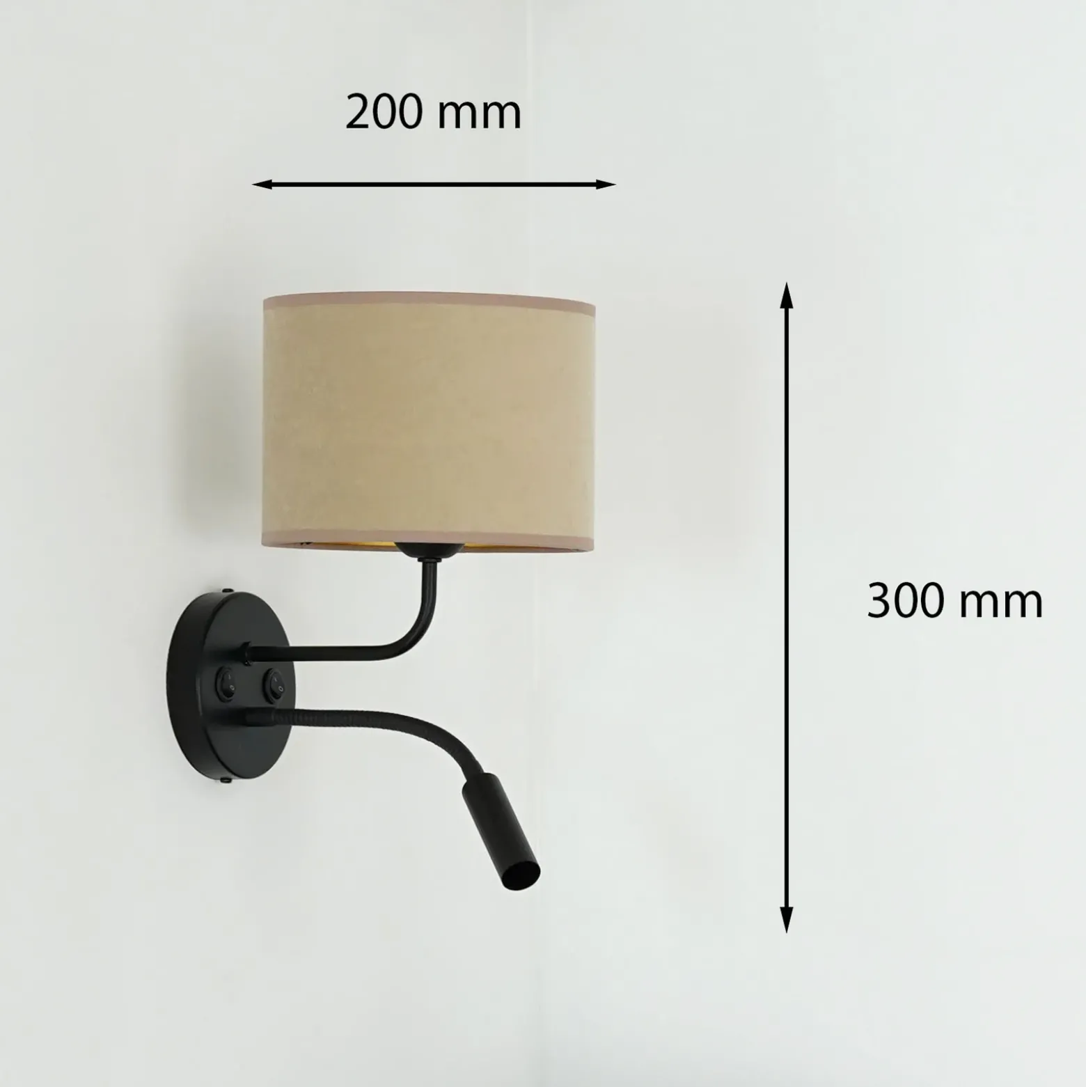 Aplique de pared, terciopelo, negro/beige, brazo de lectura