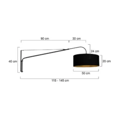 Aplique de pared textil Elegant Classy negro/dorado
