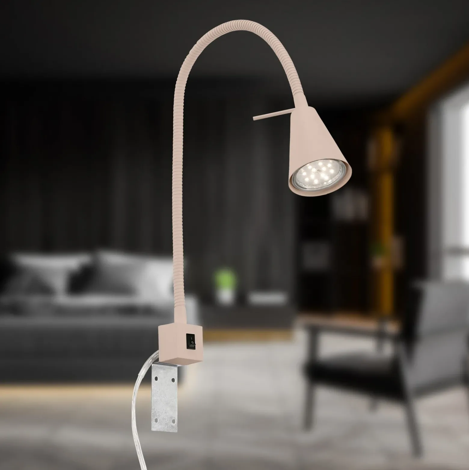 Aplique de pared Tuso, beige, orientable, para montar junto a la cama, GU10