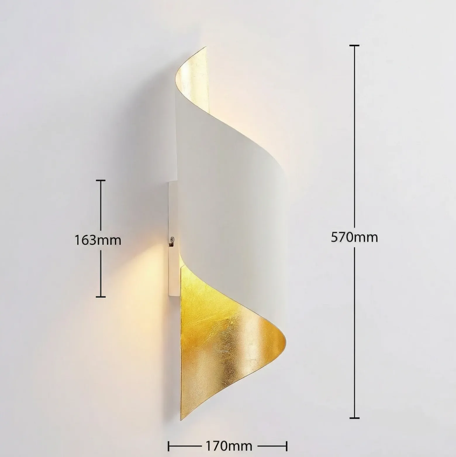 Aplique de pared Vanni de Lindby, blanco/dorado, metal, altura 52 cm