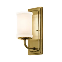 Aplique de pared Vetivene, latón, altura 31 cm, metal, IP44, G9-LED