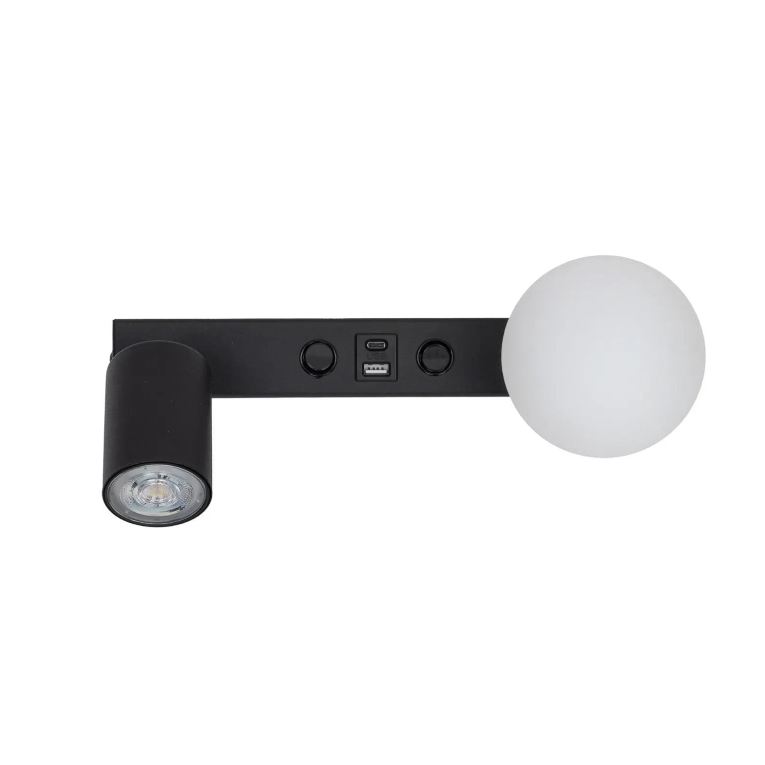 Aplique de pared Vox, negra, cristal, ancho 35 cm, USB