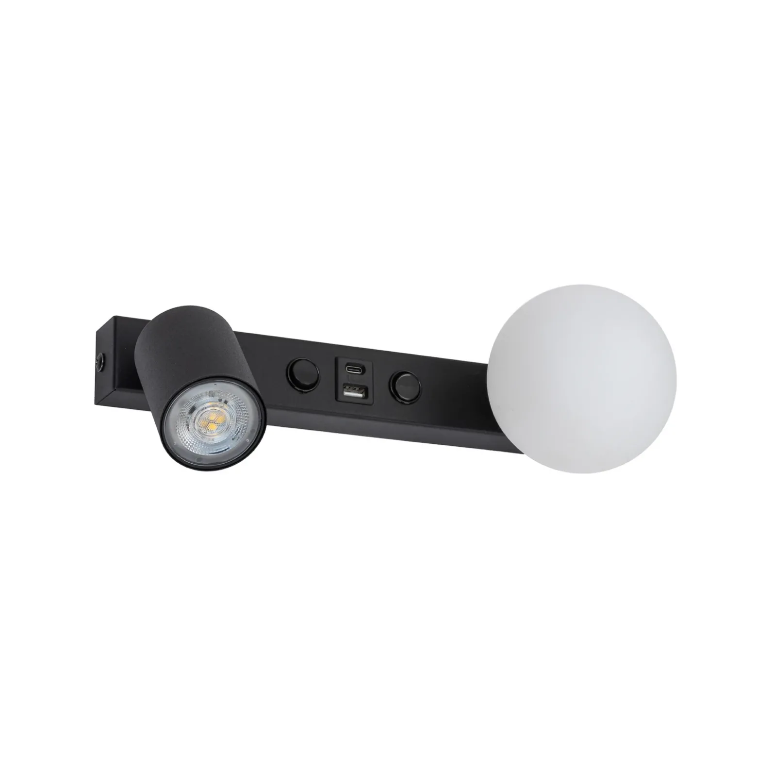 Aplique de pared Vox, negra, cristal, ancho 35 cm, USB