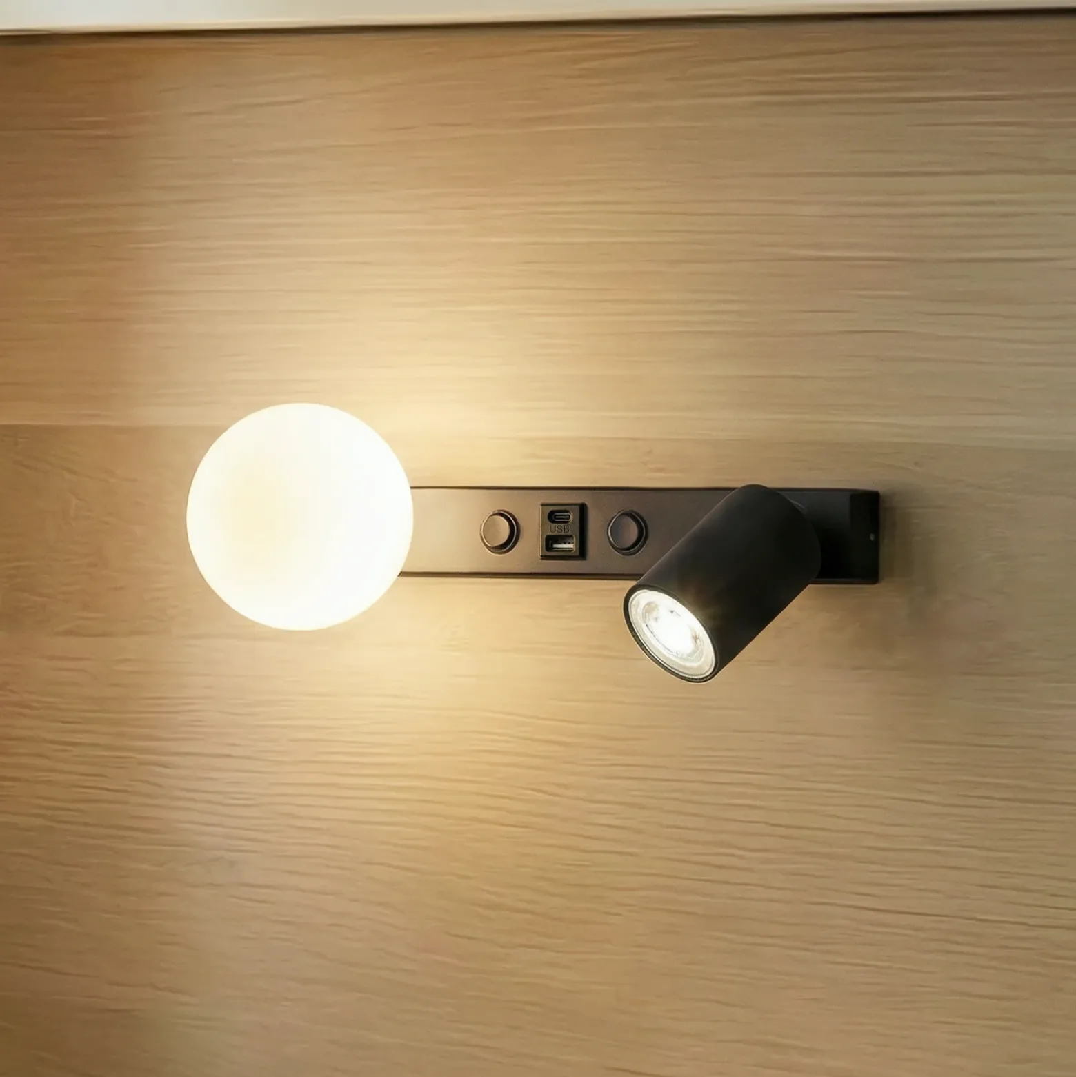 Aplique de pared Vox, negra, cristal, ancho 35 cm, USB