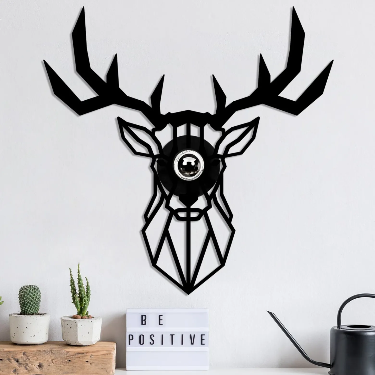 Aplique de pared W-051, negro, diseño de ciervo, madera MDF cortada con láser