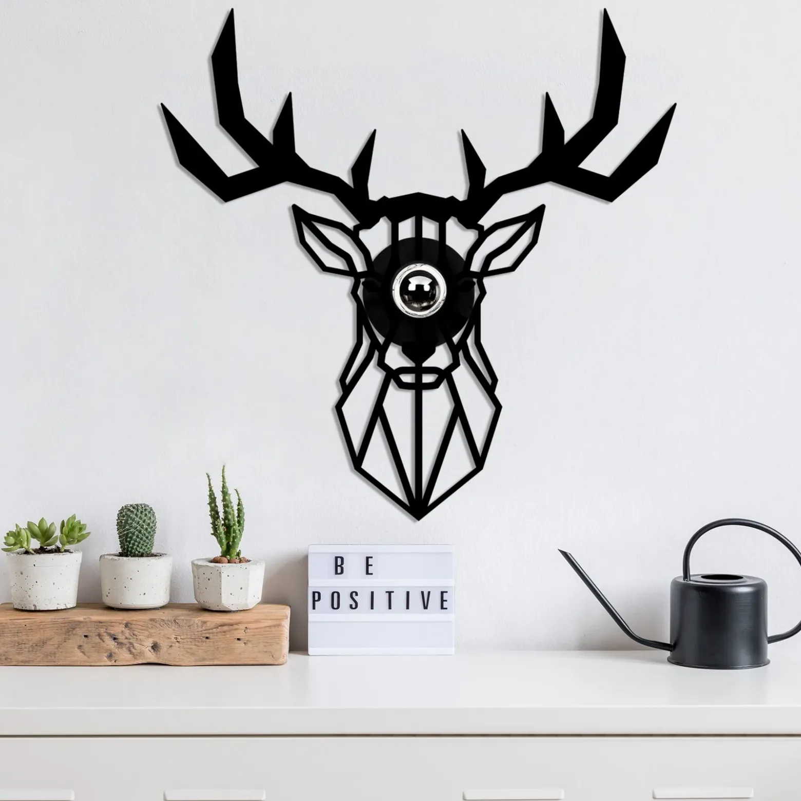 Aplique de pared W-051, negro, diseño de ciervo, madera MDF cortada con láser