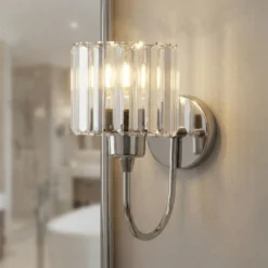 Aplique de pared Yakops, color cromo, Ø 13 cm, cristal/metal, E14