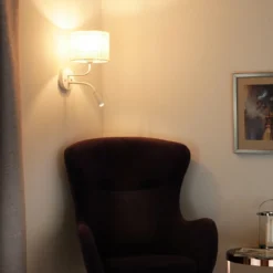 Aplique de pared, yute, blanco/beige, brazo de lectura