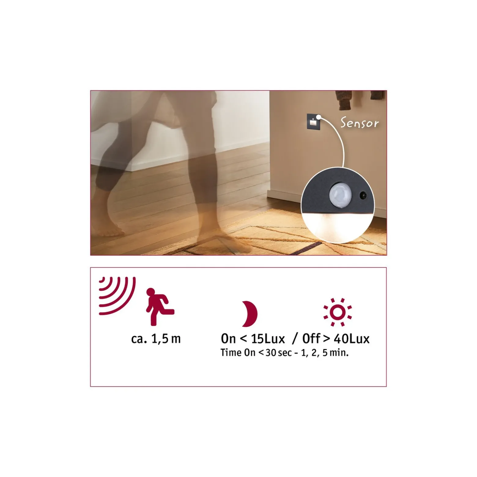 Aplique LED con sensor para empotrar en pared Paulmann Edge Quadro negro 8 cm