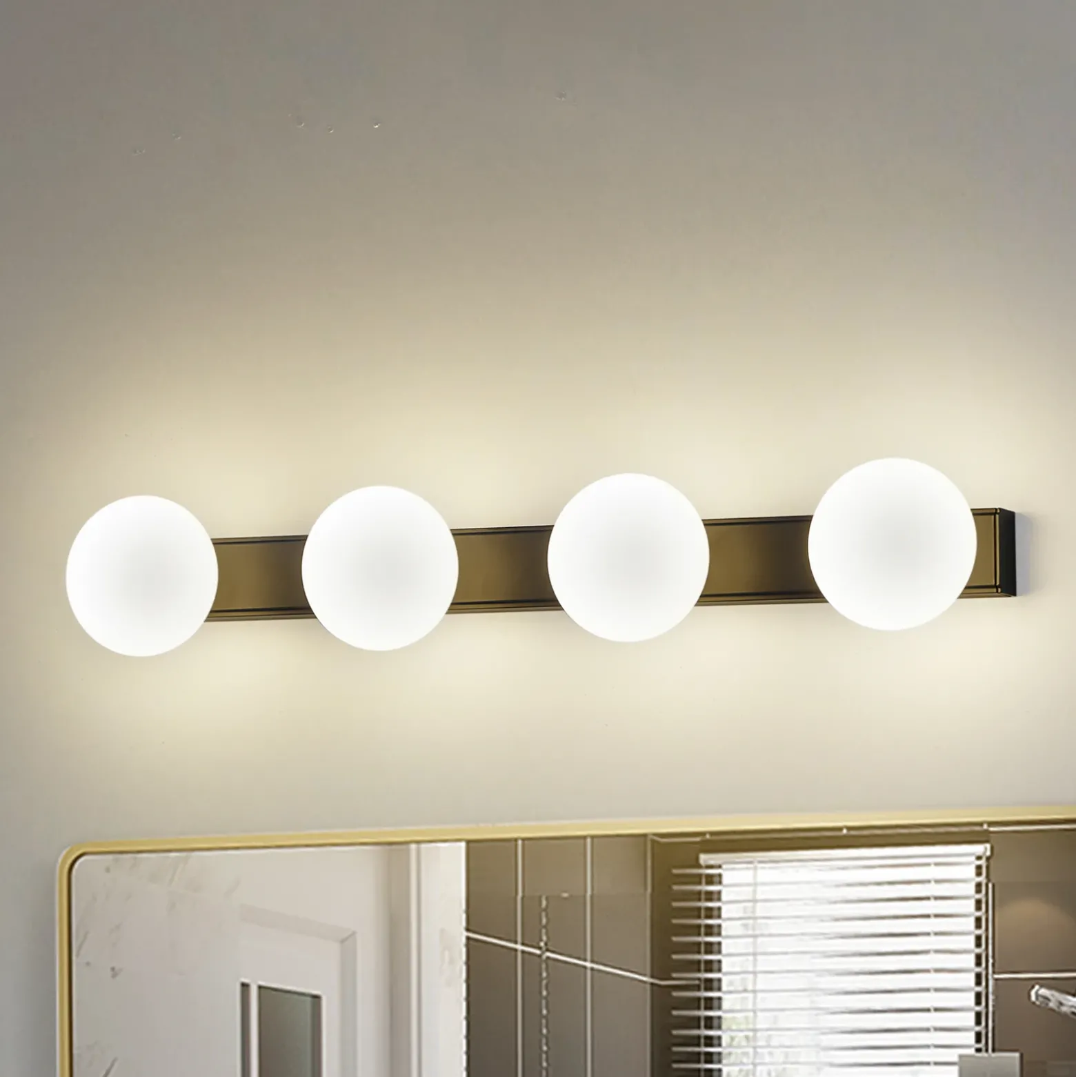 Aplique LED para baño Lucande Myrra, negro, cristal, 60 cm, IP44
