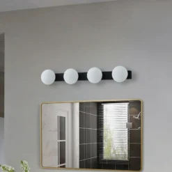 Aplique LED para baño Lucande Myrra, negro, cristal, 60 cm, IP44