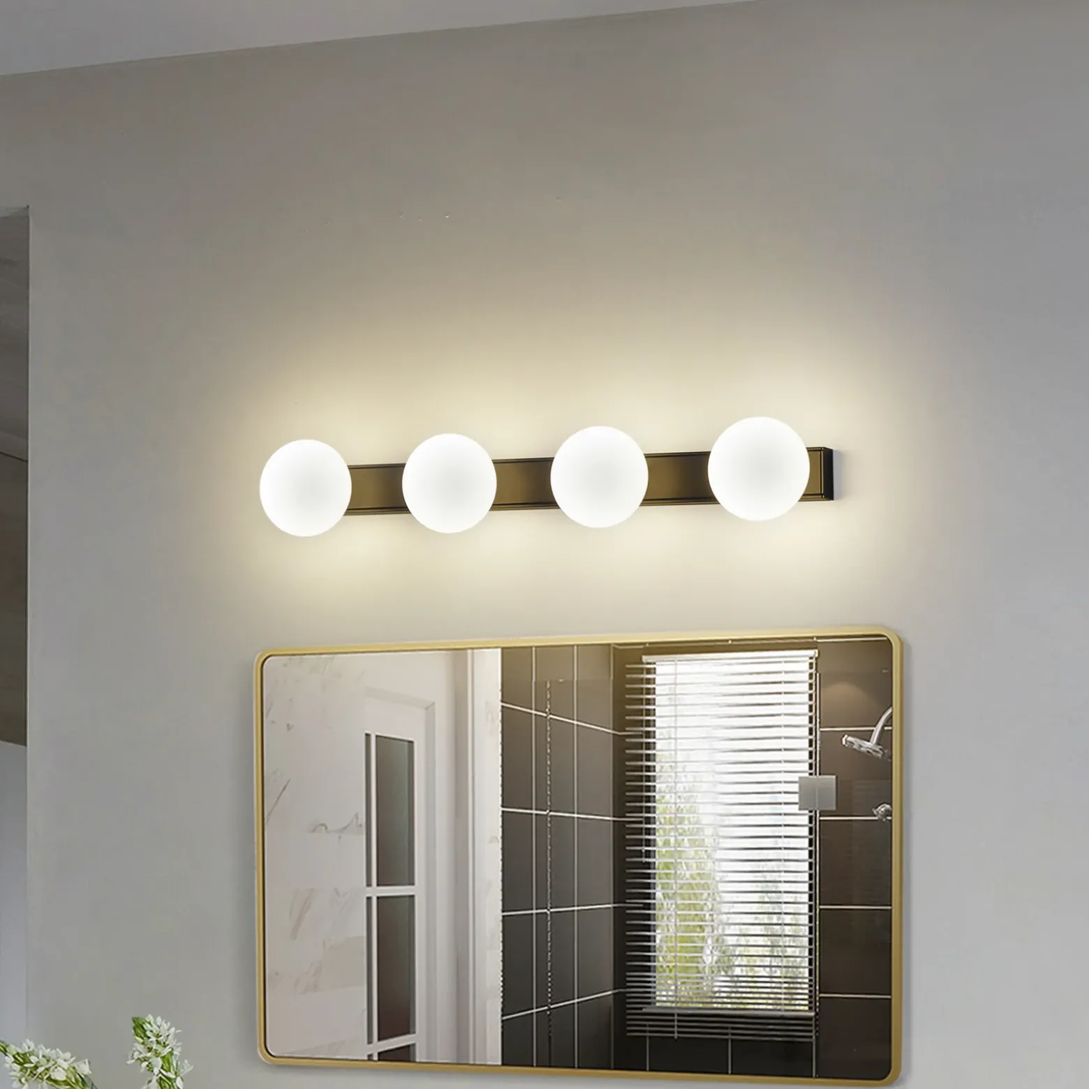 Aplique LED para baño Lucande Myrra, negro, cristal, 60 cm, IP44