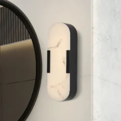 Aplique LED para baño Opaline, altura 35 cm, negro, metal/resina
