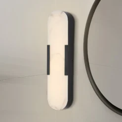 Aplique LED para baño Opaline, altura 50 cm, negro, metal/resina