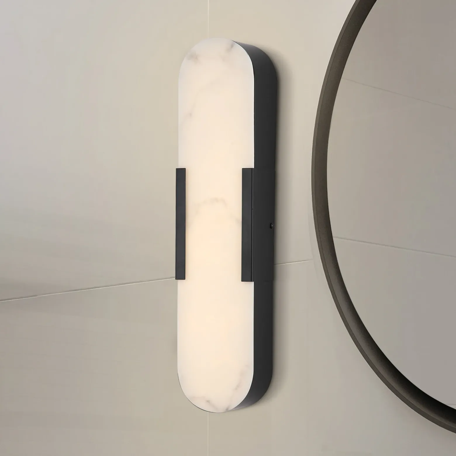 Aplique LED para baño Opaline, altura 50 cm, negro, metal/resina