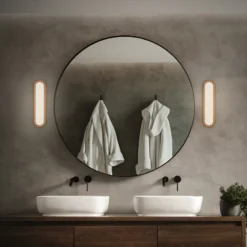 Aplique LED para baño Pil, color madera, ancho 35 cm, plástico