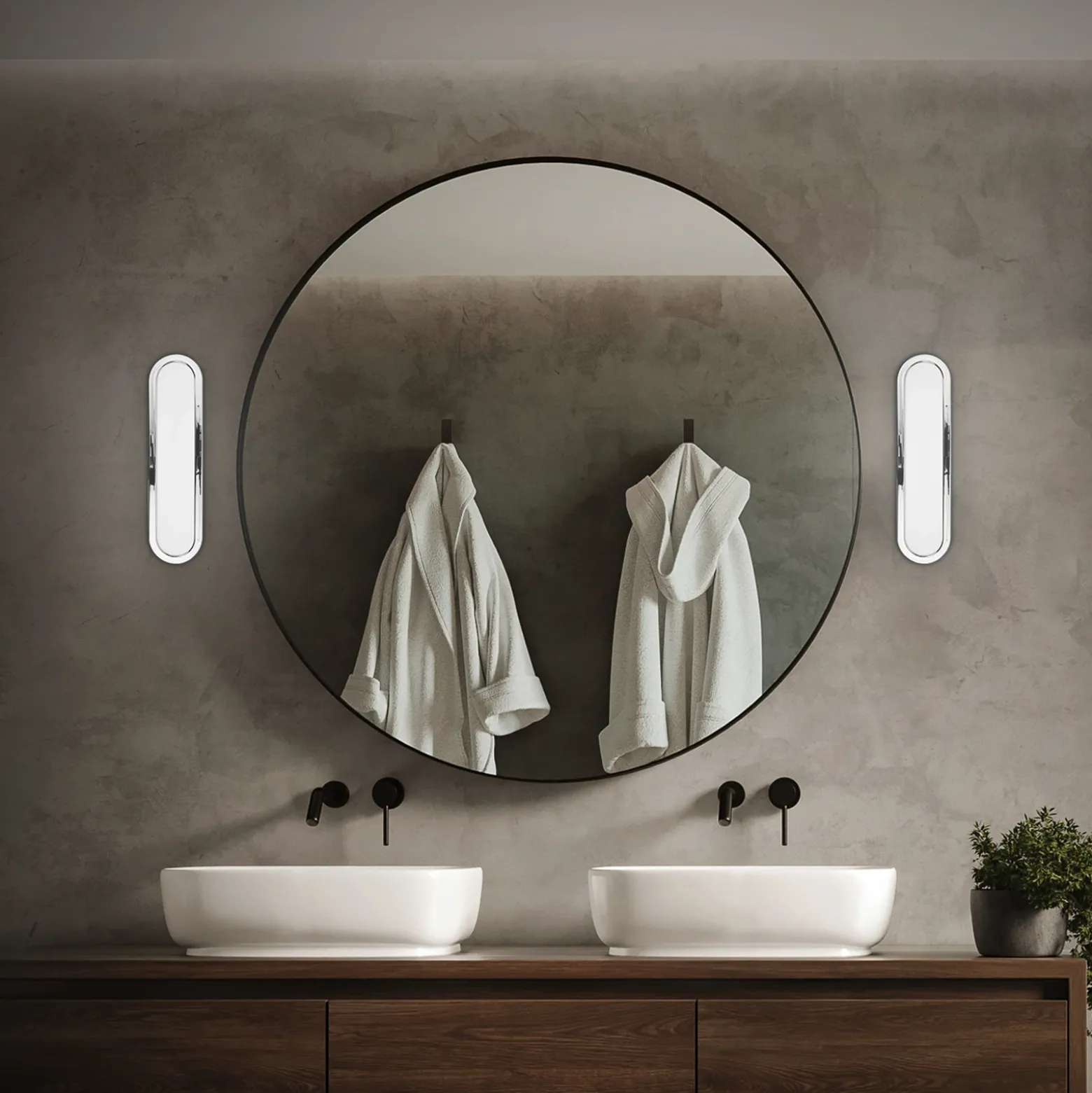 Aplique LED para baño Pil, cromado, ancho 35 cm, plástico