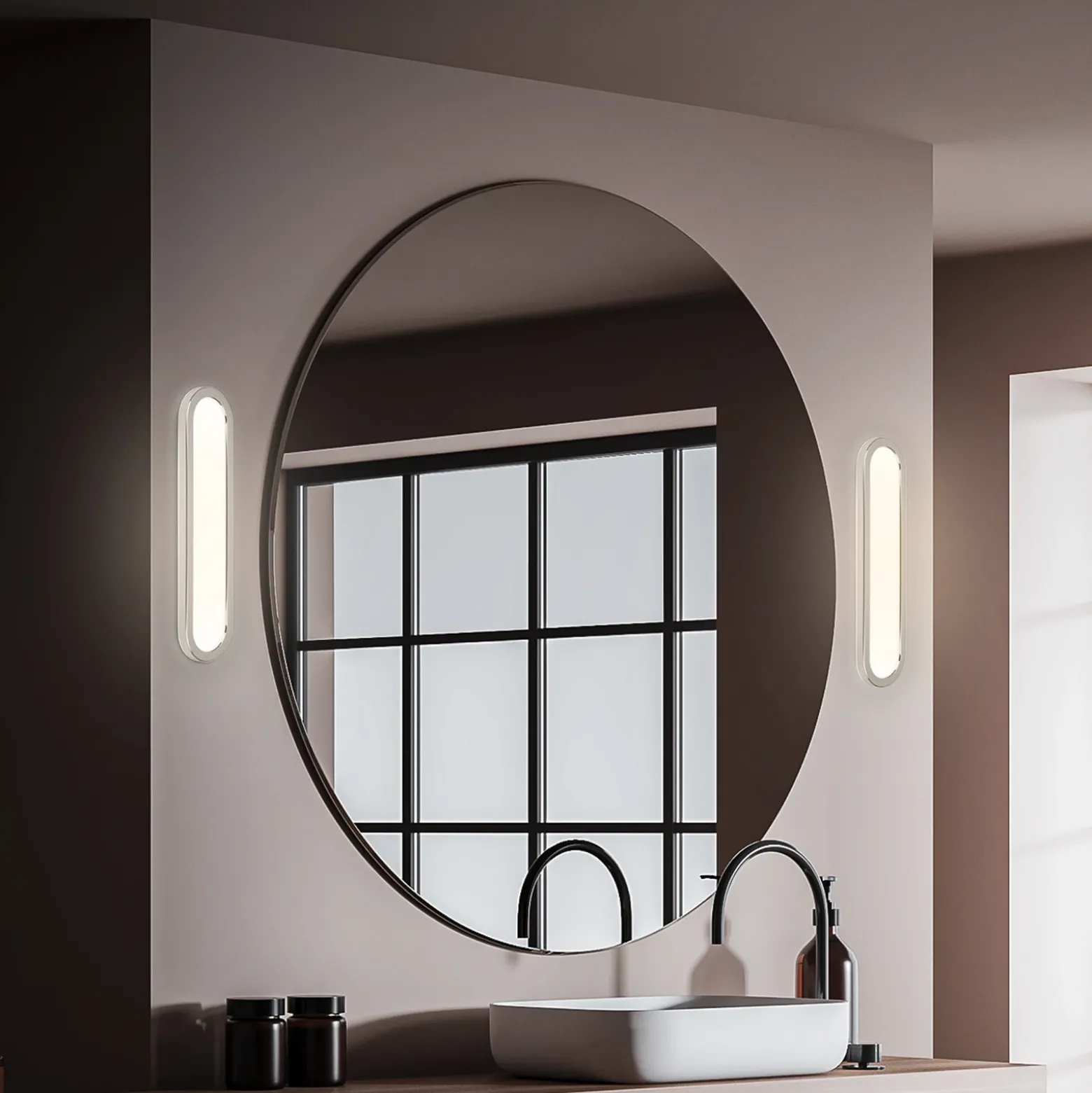 Aplique LED para baño Pil, cromado, ancho 35 cm, plástico