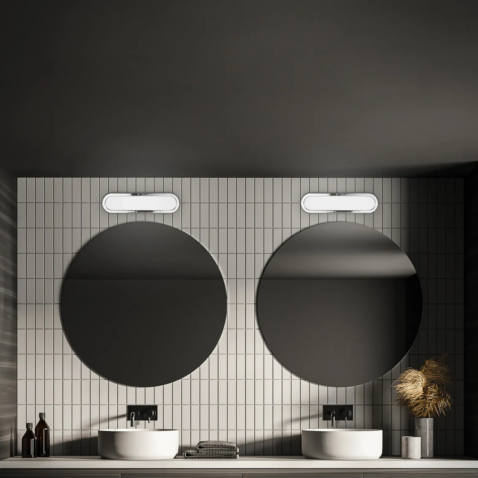 Aplique LED para baño Pil, cromado, ancho 35 cm, plástico