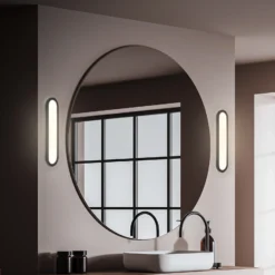 Aplique LED para baño Pil, negro, ancho 35 cm, plástico