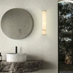 Aplique LED para baño Wales, dorada/marmolada, 35 cm, acero/resina