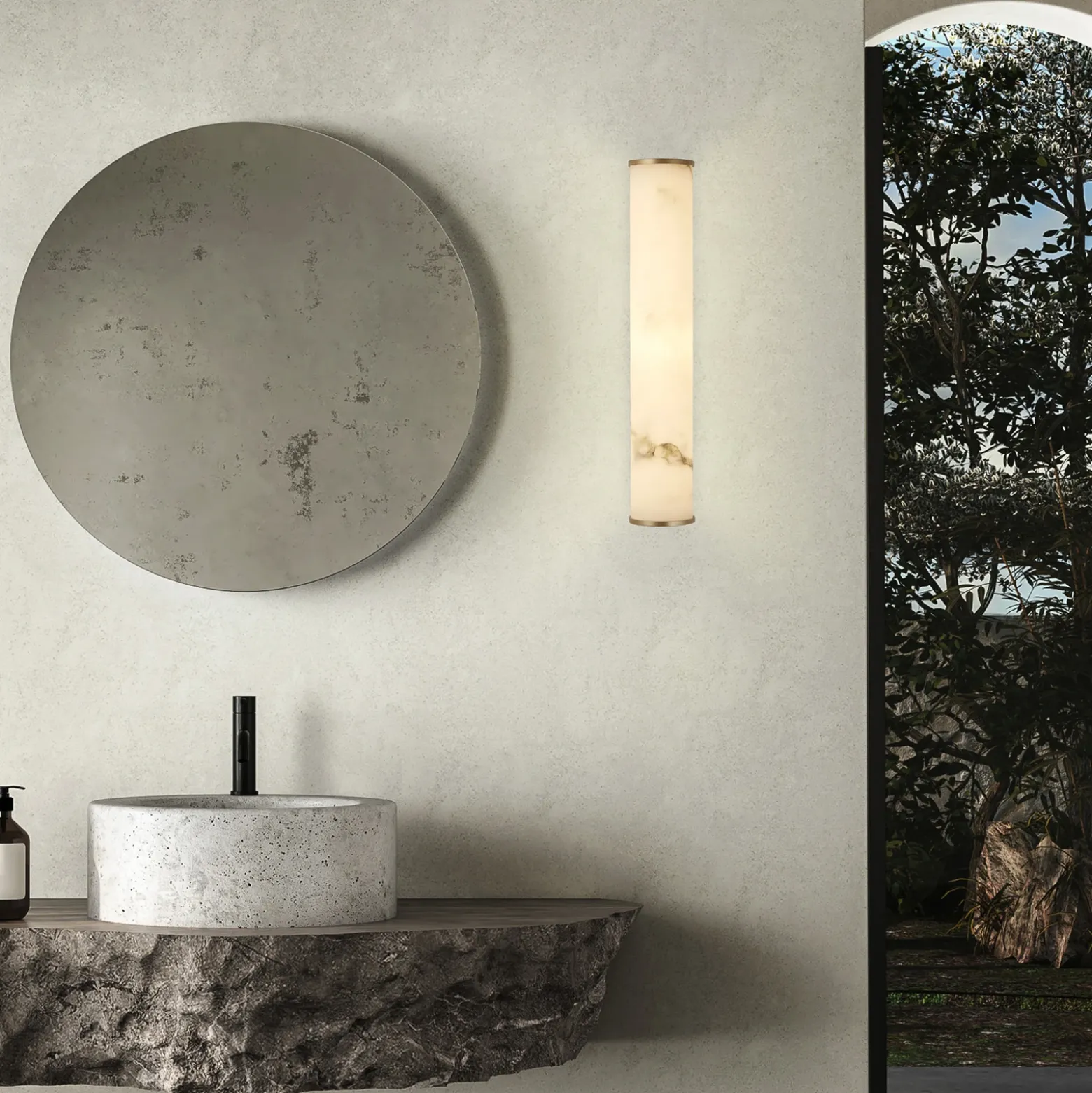 Aplique LED para baño Wales, dorada/marmolada, 35 cm, acero/resina