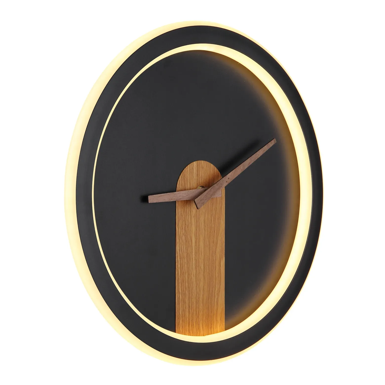 Aplique LED Sussy con reloj negro/madera oscura