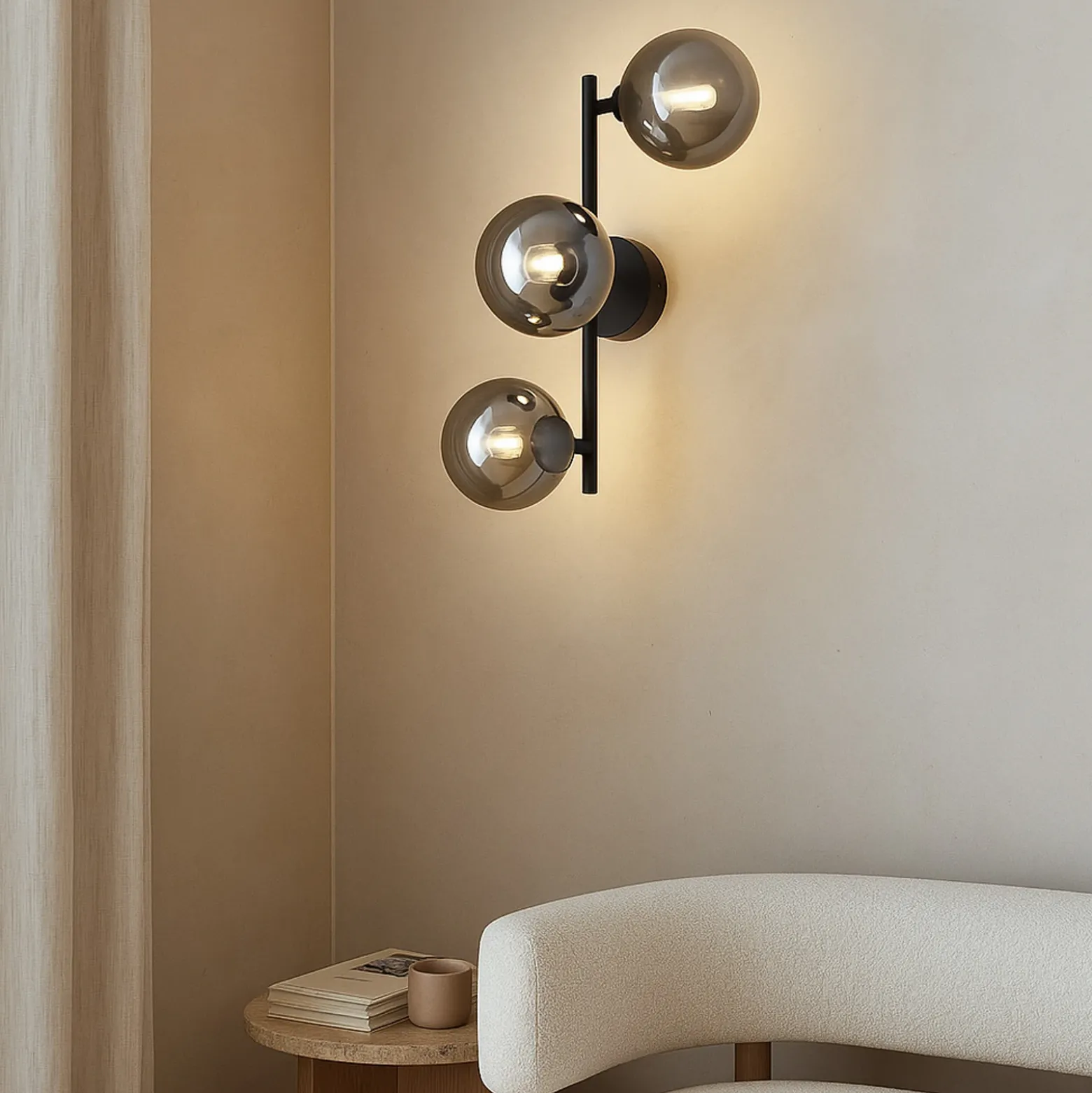 Aplique Lindby Orbelia, negro, 3 luces, cristal, G9